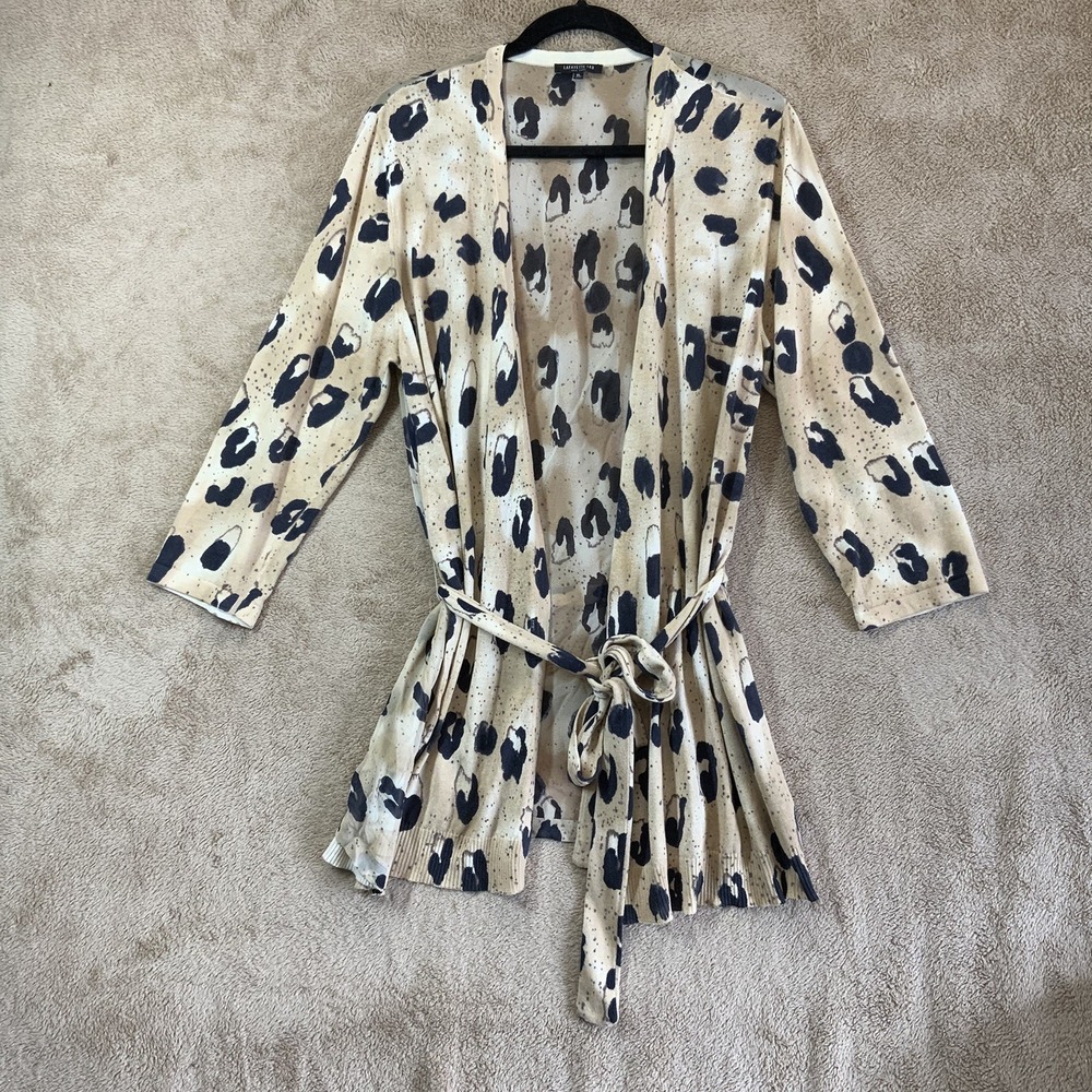 LAFAYETTE 148 New York Leopard Sweater Cardigan w/ Belt XL Long Sleeve EUC